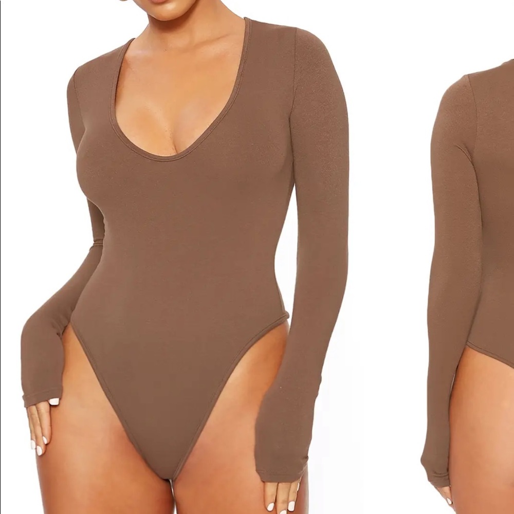Naked Wardrobe Deep V Long Sleeve Bodysuit